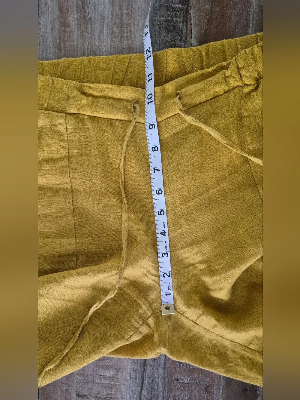 Style & Co. 100% Linen Wide Leg Pants Mustard Yellow Elastic Drawstring Size 6